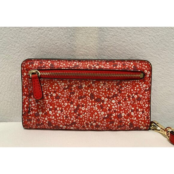 SOLD***Michael Kors Floral Snap Bifold Wallet Wristlet Red Gold - Picture 4 of 12